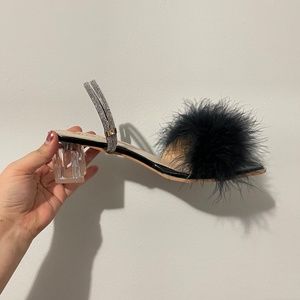 FREE WHEN BUNDLED (BLACK pair) —— Feather and Rhinestone Clear Block Heels